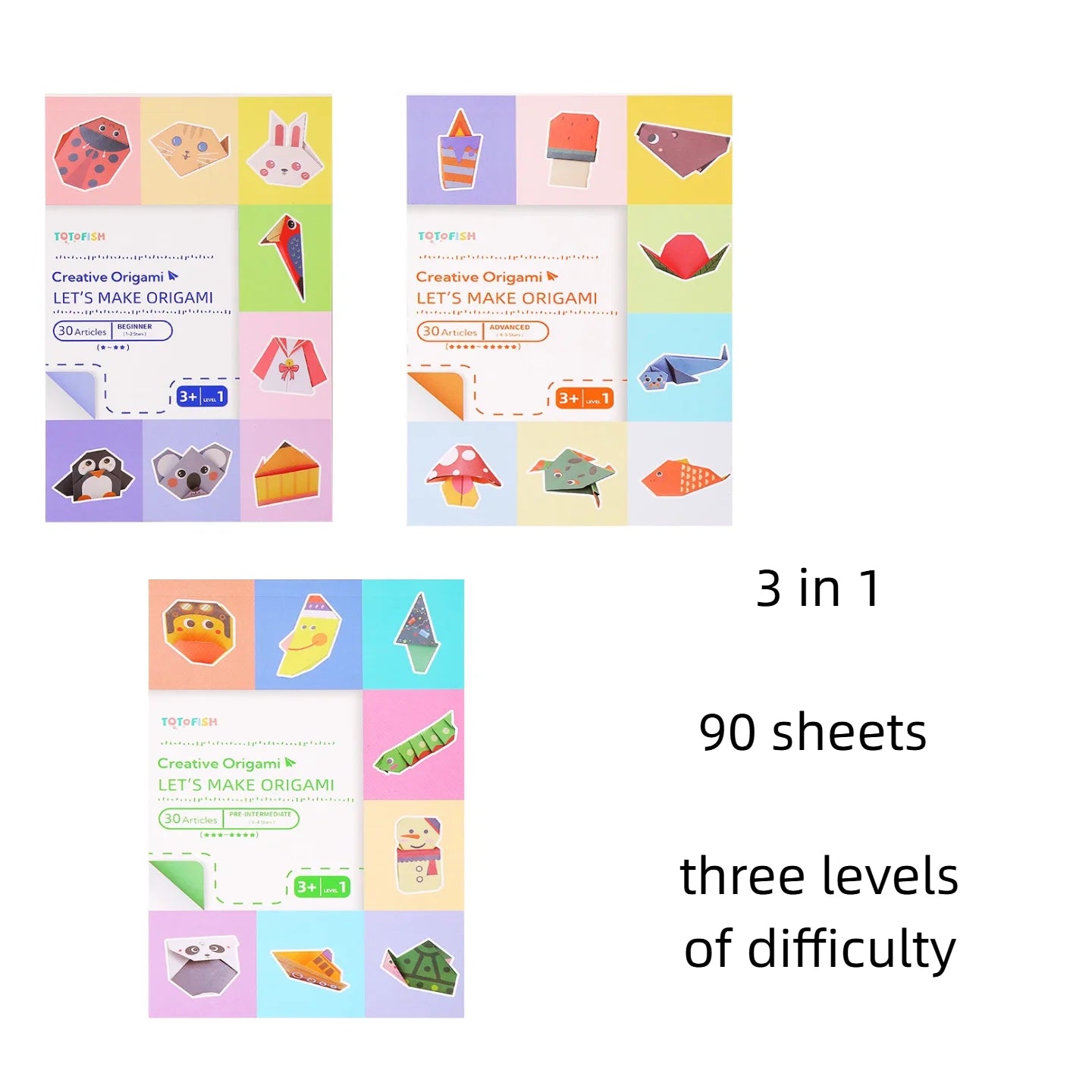 Origami Kit with 30/96 Sheets Paper & Guide Book, DIY Craft Art for Beginners kids，Multiple difficulty level challenges
