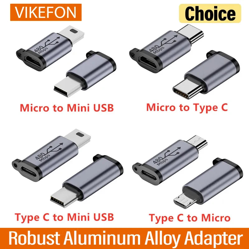 VIKEFON Type C Female to Micro USB/Type Female to Mini USB/Micro USB Female to Type C/Micro USB Female to Mini USB Plug Adapter