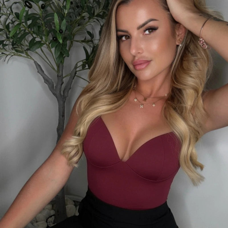 HXAO Sleeveless Crop Tops For Woman Corset Camisole Brown Top Women Bodycon Backless Sexy Tops With Straps Bustier Tank Tops