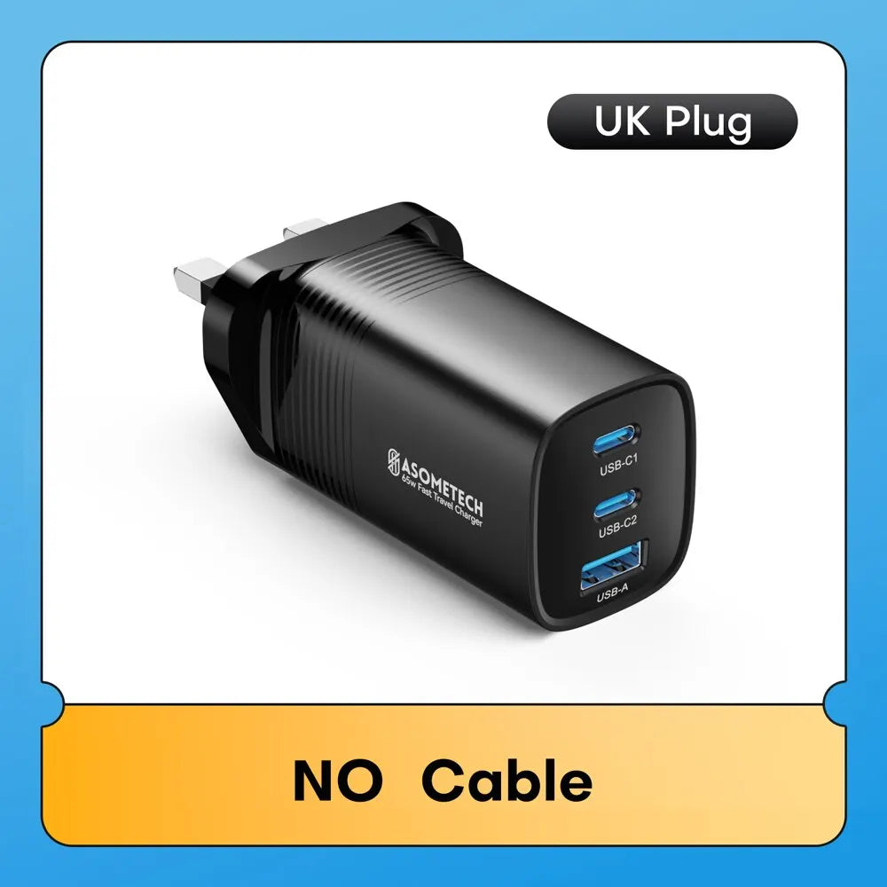 ASOMETECH GaN USB Type C Charger 65W 45W PPS PD QC4.0 Quick Charger For Macbook Laptop IPAD Tablet iPhone 14 Samsung S23 Ultra - Shoppiline