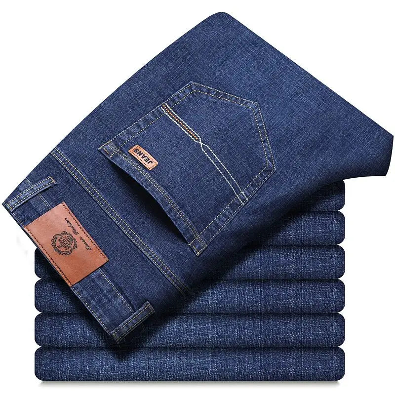 2026 New Business Men's Jeans Casual Straight Stretch Fashion Classic Blue Black Work Denim Pant Trousers Male  Clothing