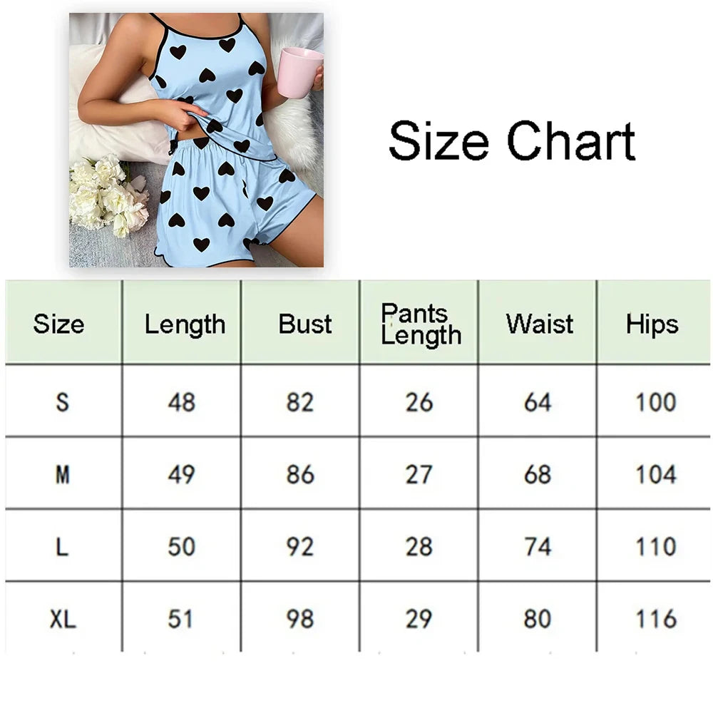 Ensemble de pyjama pour femme Pyjama T-shirts Shorts Imprimé cœur rose T-shirt à col rond Haut en soie glacée Confortable Décontracté Été