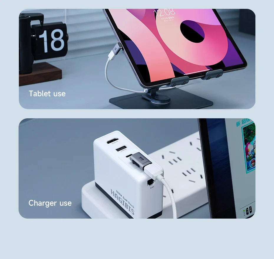 Hagibis 240W USB C to C Adapter 40Gbps 8K 60Hz 90 Degree Converter USB4 Adapter for Thunderbolt 4/3 MacBook iPhone 17 Pro Tablet