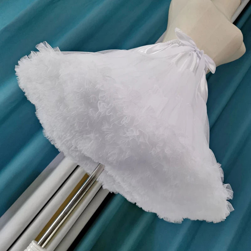 Lowest Pirce Womens 2-Layered Pleated Tulle Petticoat White Black Tutu Puffy Party Cosplay Skirt Lolita Cosplay Bridal Crinoline