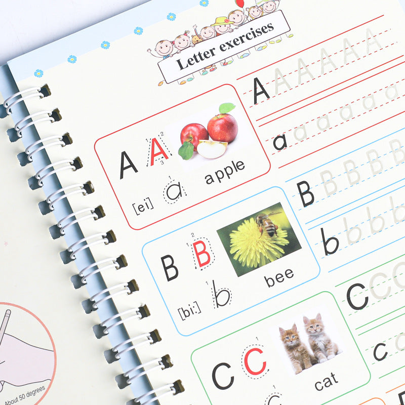 4 Bücher Englisch Übungsheft Zauberstift Nachfüllpackung Automatisch Verschwindende Tinte Kinder Schreibaufkleber Übung für Kinder Erleuchtungsgeschenk