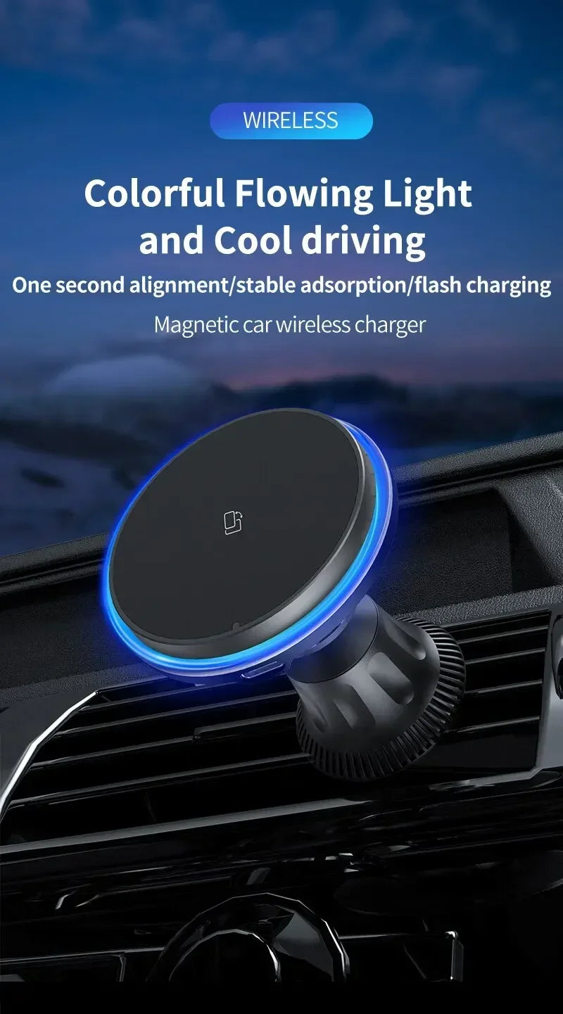 Magnetic Car Wireless Charger RGB For iPhone12 13 14 15 16 17 Pro Max Macsafe Car Phone Holder Stand Mount Fast Charging Station - Shoppiline