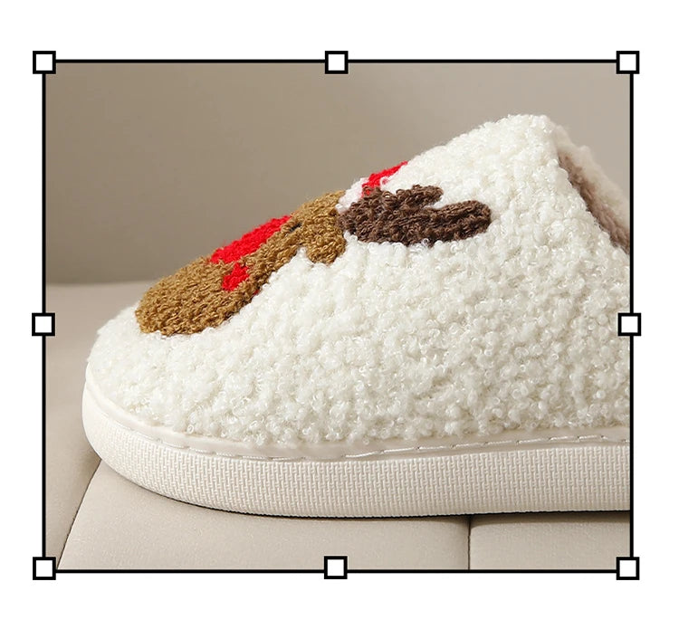 Weihnachten Elch Baumwollhausschuhe für Damen Herren Winter Süße Cartoon Zuhause Rutschfeste Paar Bodenhausschuhe Indoor Plüschschuhe 20