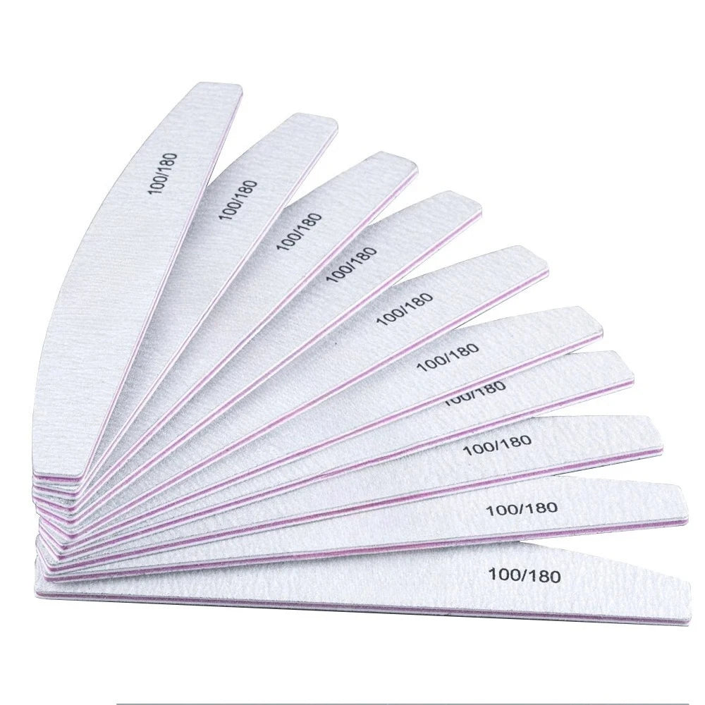 10Pcs/Lot 80/100/150/180/240 Grit Limas Trimmer Lime Nail Art Ongle Manicure Tool Nail File Buffer Double Side Nail Files Buffer