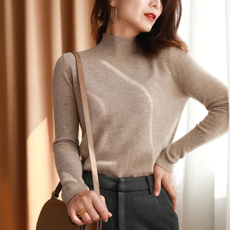 Pull-overs chic Automne-Hiver pour femmes, en tricot, col roulé, manches longues, coupe ajustée, doux et chaud, Pull Femme Top