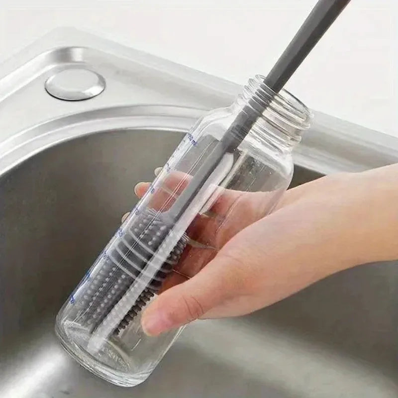 Long Handle Silicone Milk Bottle Brush - Kitchen Cleaning Tool for Glass Cup Scrubber Drink Bottle Cleaner with Ergonomic Design