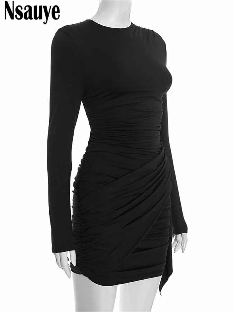 Nsauye New Fashion Women Short Wrap High Waisted Mini Winter Dress 2025 Outfits Sexy Night Club Party Evening Long Sleeve Dress