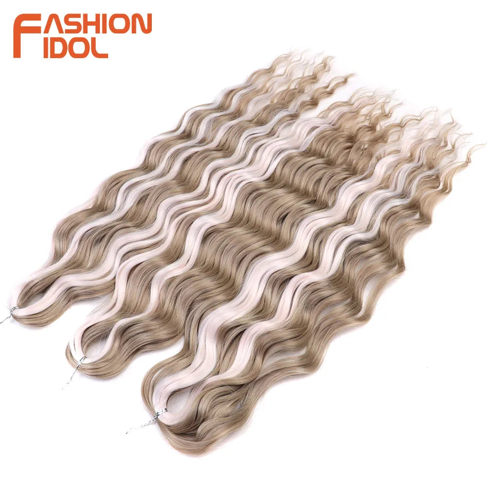 Anna Hair Extensions synthétiques de tresses Loose Deep Wave 24 pouces, cheveux tressés ondulés, cheveux bouclés torsadés au crochet Ombré Blond