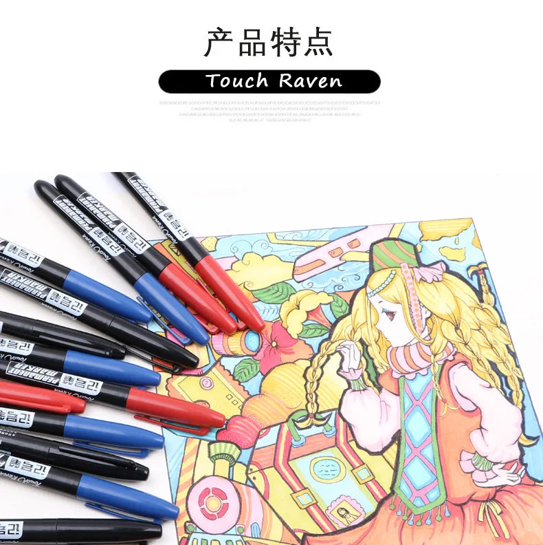 6 PCS Permanent Marker Pen Manga Drawing Markers Black Blue Red Waterproof Ink Sketch Pens Stationery Art School Supplies - Shoppiline