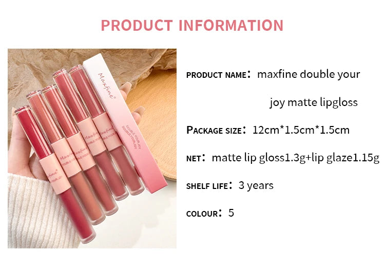 Doppelseitiger Lip Glaze Vollglanz Spiegel und mattes Samt Langzeit-Farbe und Feuchtigkeit Lip Gloss Anti-Flecken Kosmetik Lip Glaze