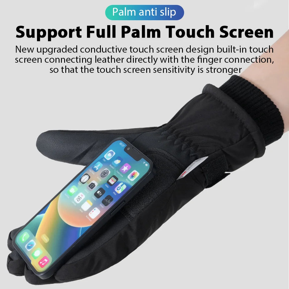 Gants de cyclisme d'hiver imperméables pour homme, sports de plein air, course à pied, moto, ski, écran tactile, polaire, antidérapants, chauds, doigts complets