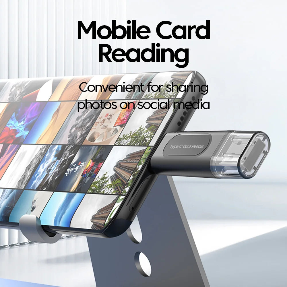 4 in 1 USB Type C Multifunction Card Reader SD TF Card Reader For IPhone15 16 PC Laptop USB2.0 Smart Storage Card Reader Adapter