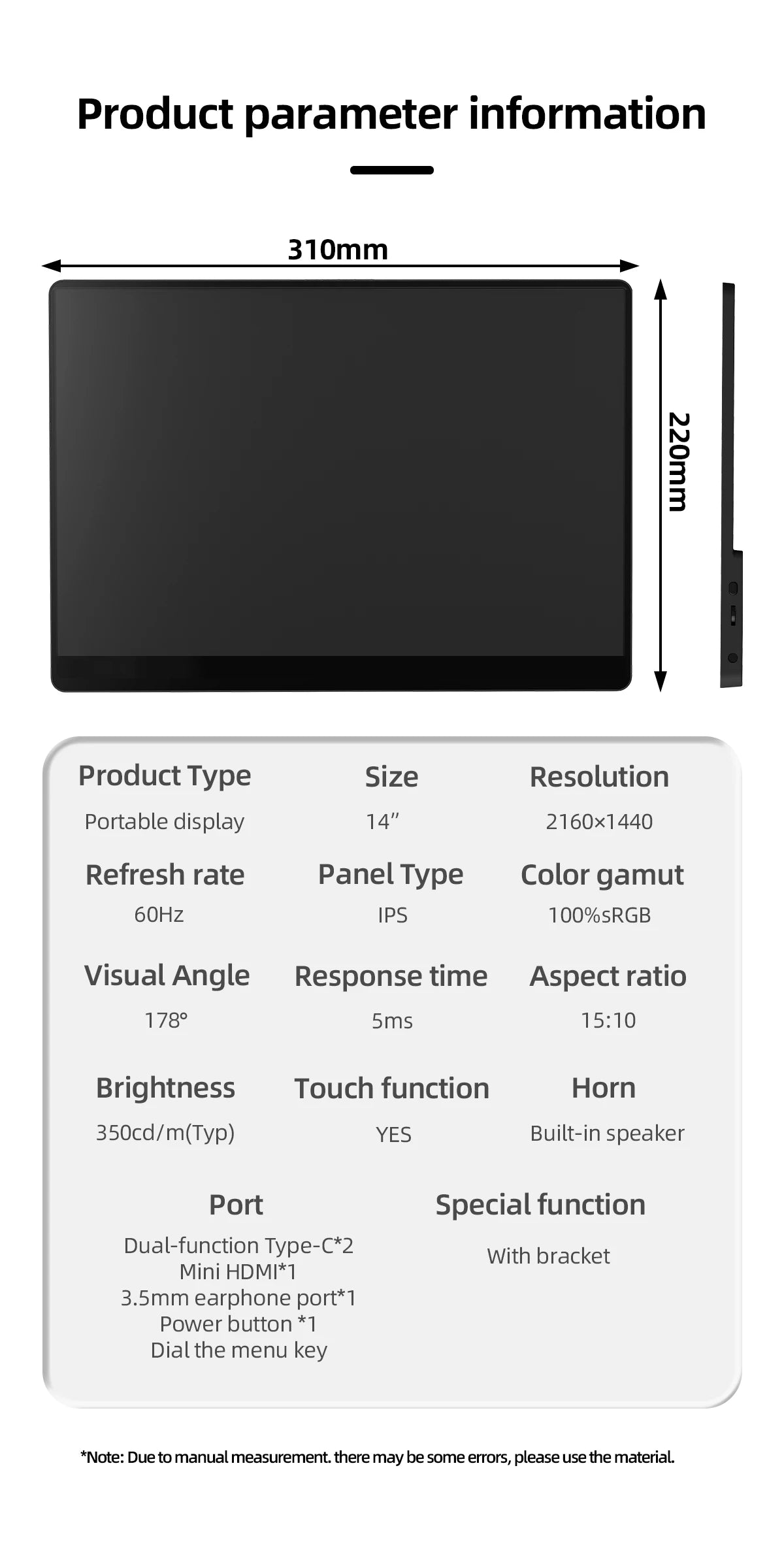 ZSUS 2160*1440  14-inch 2K Portable Monitor 60HZ For Laptop XBox PS4 / 5 Switch TV Box Cell Phone PC Extension  Mobile - Shoppiline