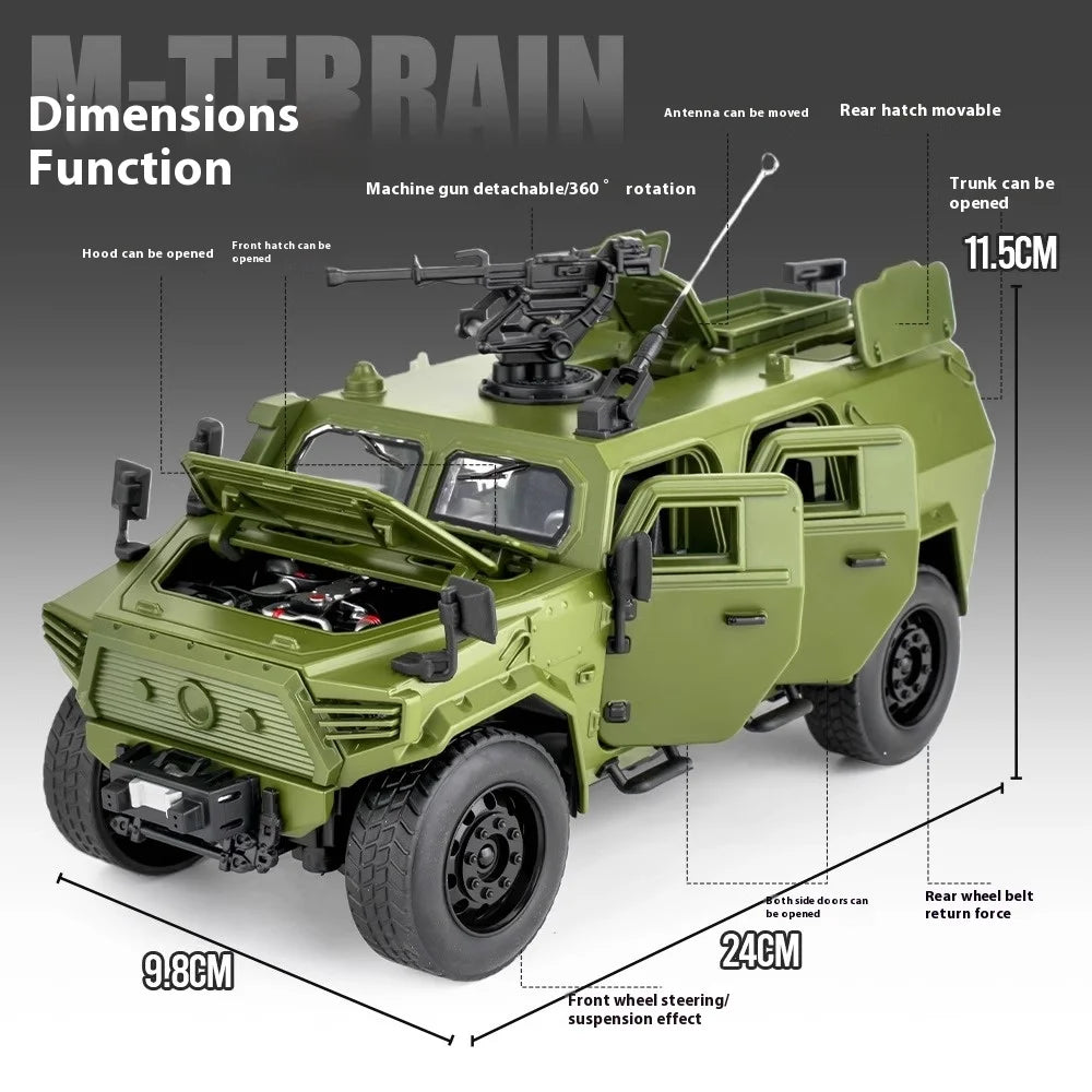 1:18 DongFeng Warrior Militärisches gepanzertes Fahrzeug Off Road ORV SUV Legierung Metall Diecast Modellauto Sound Licht Sammlung Große Geschenke