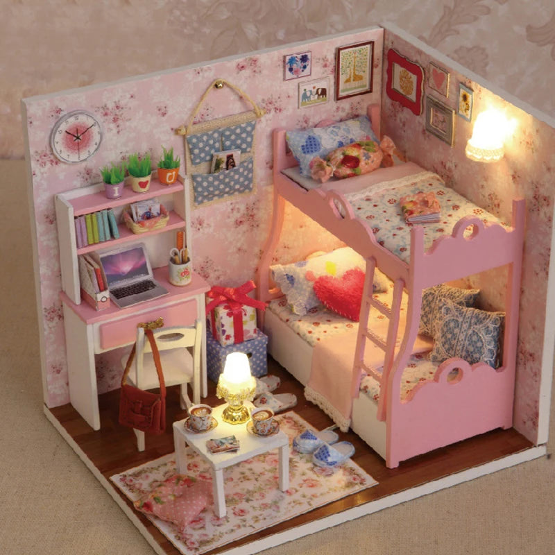 Kitten Mini Doll House 3D Puzzle Assembly Model Building Kit Creative Room Bedroom Decoration With Furniture Wooden Crafts Gifts - Shoppiline