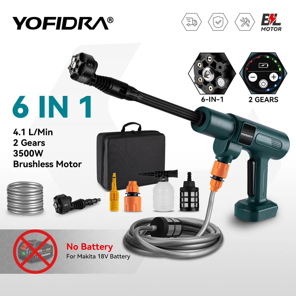 YOFIDRA 200Bar Brushless Electric High Pressure Washer Water Gun 6IN1 Cordless Car Washer Cleaning Garden For Makita Battery Pin - Shoppiline