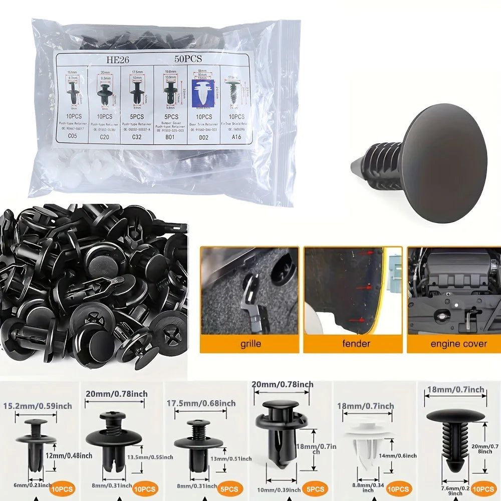 Auto Fastener Clip Mixed Car Body Push Retainer Pin Rivet Bumper Door Trim Panel Fastener Kit Car Clip 100/50 Box /Bag packaging