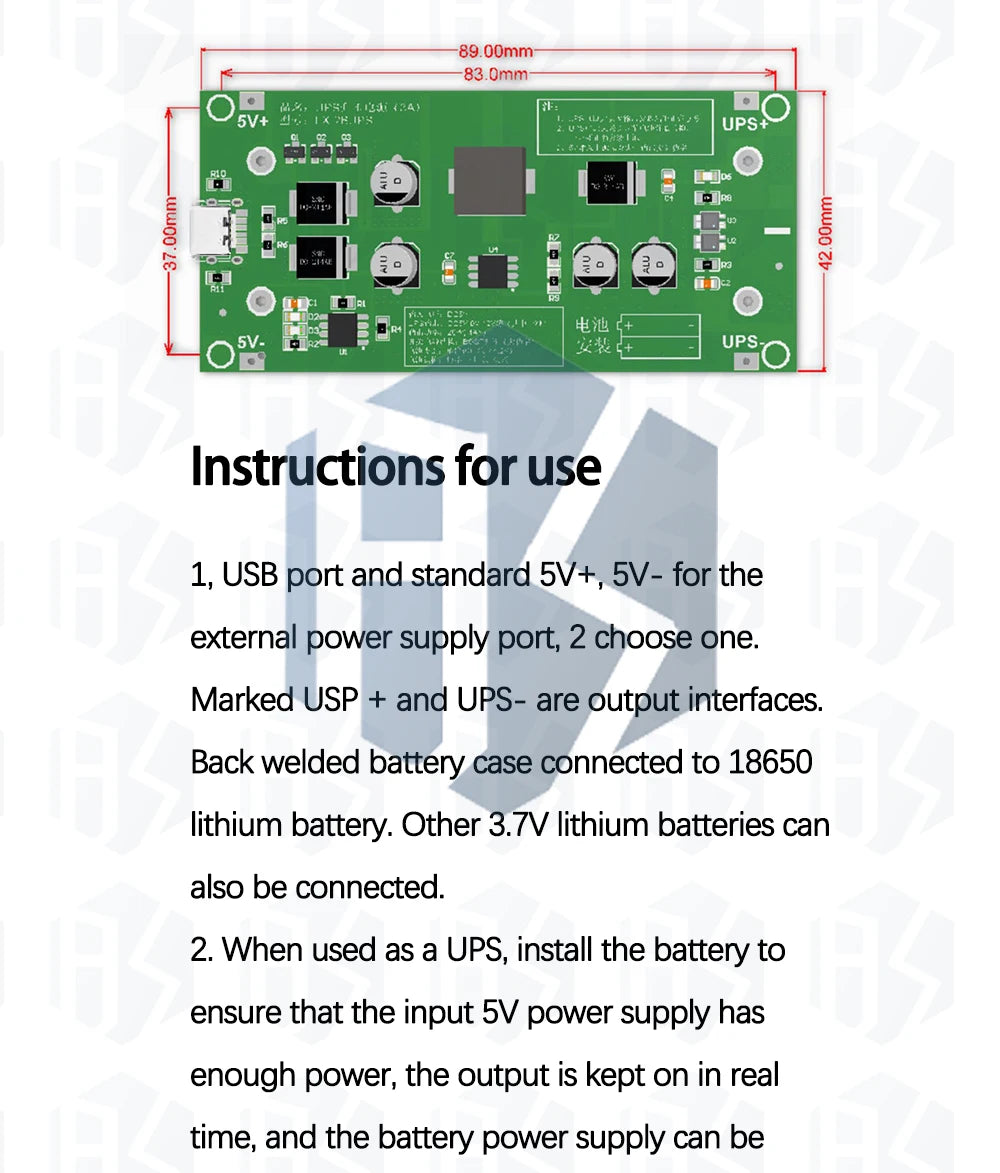BS Type-C 15W 3A 18650 Lithium Battery Charger Module DC-DC Step Up Booster Fast Charge UPS Power Supply / Converter 5V 9V 12V