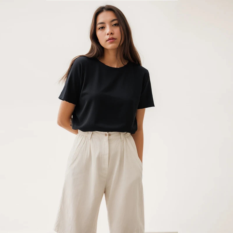 T-shirts à manches courtes en coton 220 grammes épais t-shirt décontracté confortable Y2k col rond femme vêtements YH2532