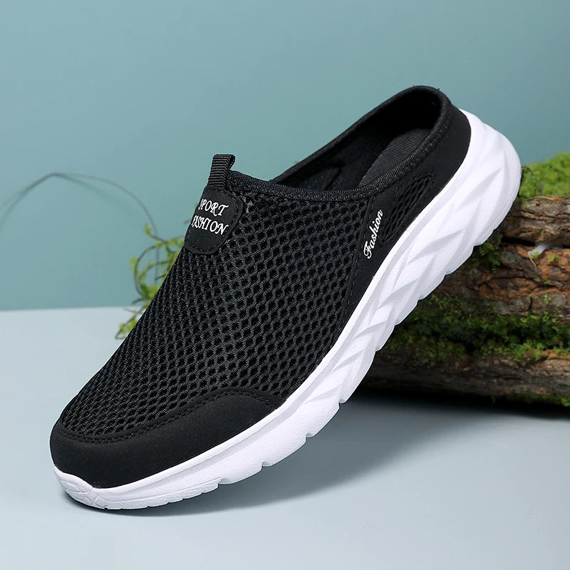 YRZL Mens Half Slippers Summer Breathable Mesh Mens Shoes Outdoor Casual Walking Shoes Large Flat Light Mesh Slippers Sandals - Shoppiline
