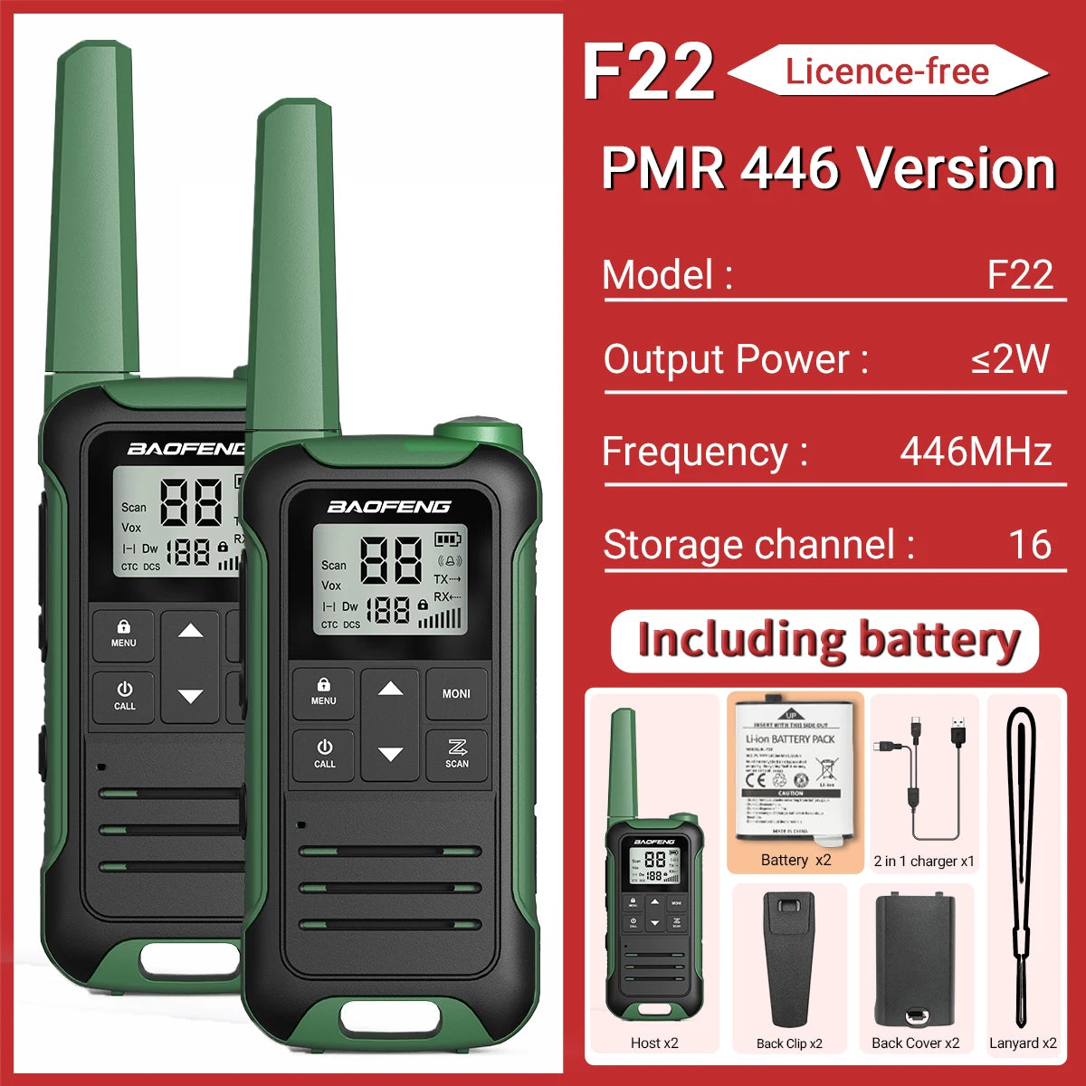 2pcs Baofeng F22 Mini Walkie Talkie PMR Long Range Rechargable Portable Kids Two Way Radio Type-C Charger for Camping Trip - Shoppiline