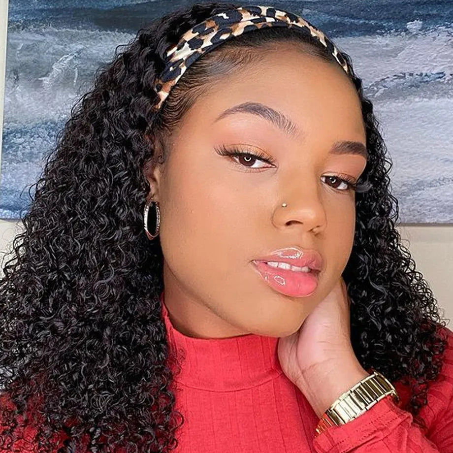 Kinky Curly Headband Wig Human Hair MYLOCKME Curly Human Hair Wigs for Women Full Machine Wig 180% Density