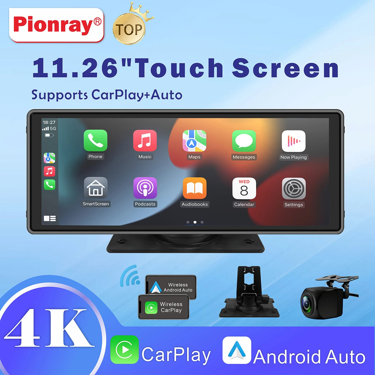 Pionray 7/10 Zoll Android Auto Universelles Tragbares CarPlay für Auto-Bildschirme Autoradio Video Kabelloser CarPlay-Bildschirm für Apple