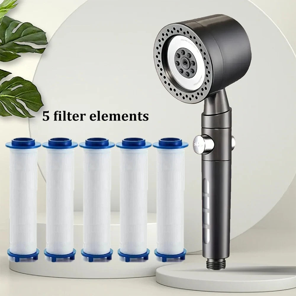 New High Pressure Water Saving Filter Shower Head 5 Modes Handheld Shower Head One Button Stop Bathroom Accessories Set - Shoppiline