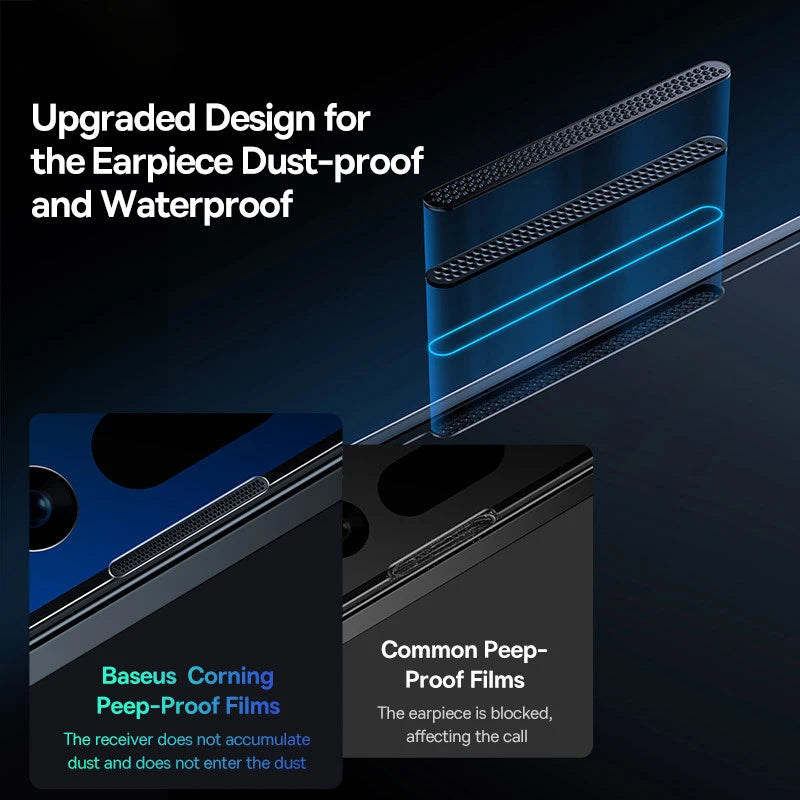 Baseus 0.4mm Corning Tempered Glass for iPhone 17 16 15 14 13 Pro Max Plus Screen Protector Anti-Peeping Auto Installation Film - Shoppiline