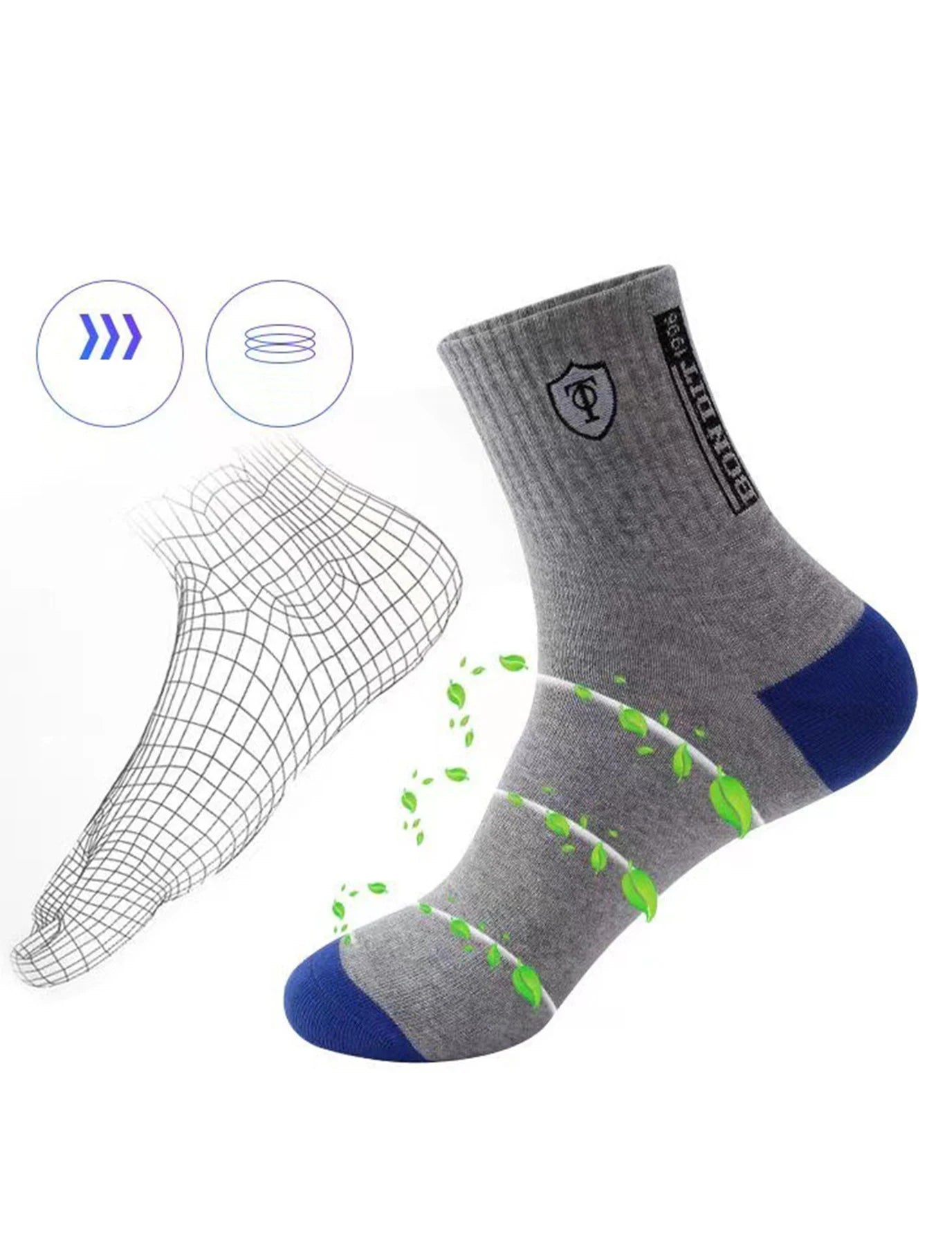 5＆10 Pairs Breathable Sports Stockings Mens Bamboo Fiber Mens Socks Sweat Absorption Deodorant Business Sox