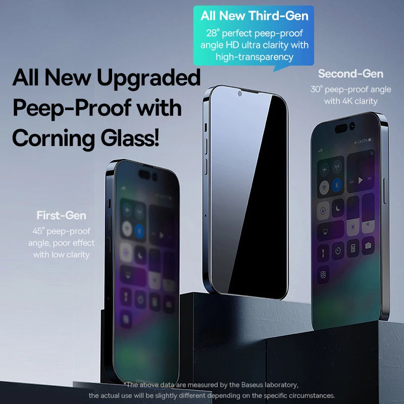 Baseus 0.4mm Corning Tempered Glass for iPhone 17 16 15 14 13 Pro Max Plus Screen Protector Anti-Peeping Auto Installation Film - Shoppiline