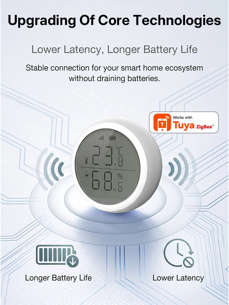 Wireless Temperature Humidity Sensor Indoor Compatible with Tuya Smart Life App ZigBee Alexa/Google Home for Baby Room Cellar