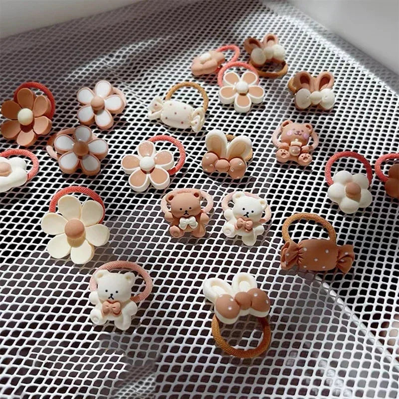 10/20/30/40/50Pcs Lot Cute Cartoon Bear Bunny Girl Elastic Rubber Band Headdress Baby Children Hair Accessories