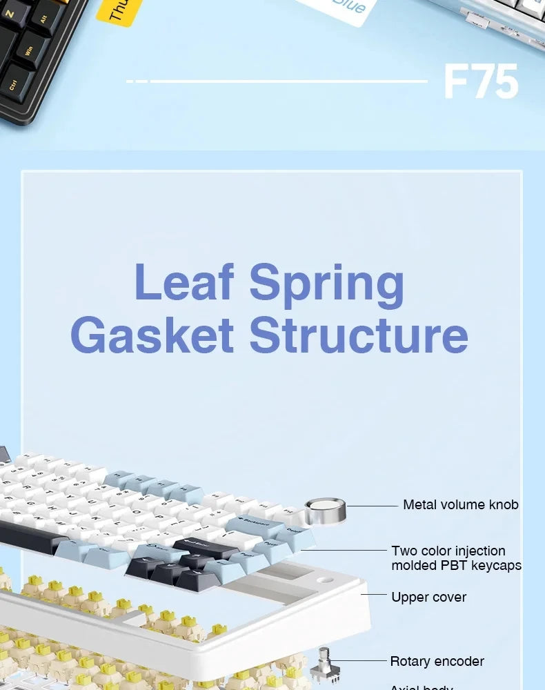 AULA Mechanical Keyboard F75 2.4GWireless/Bluetooth/Wired Gaming Mechanical Keyboard Can Freely Switch Between Game/Office Modes