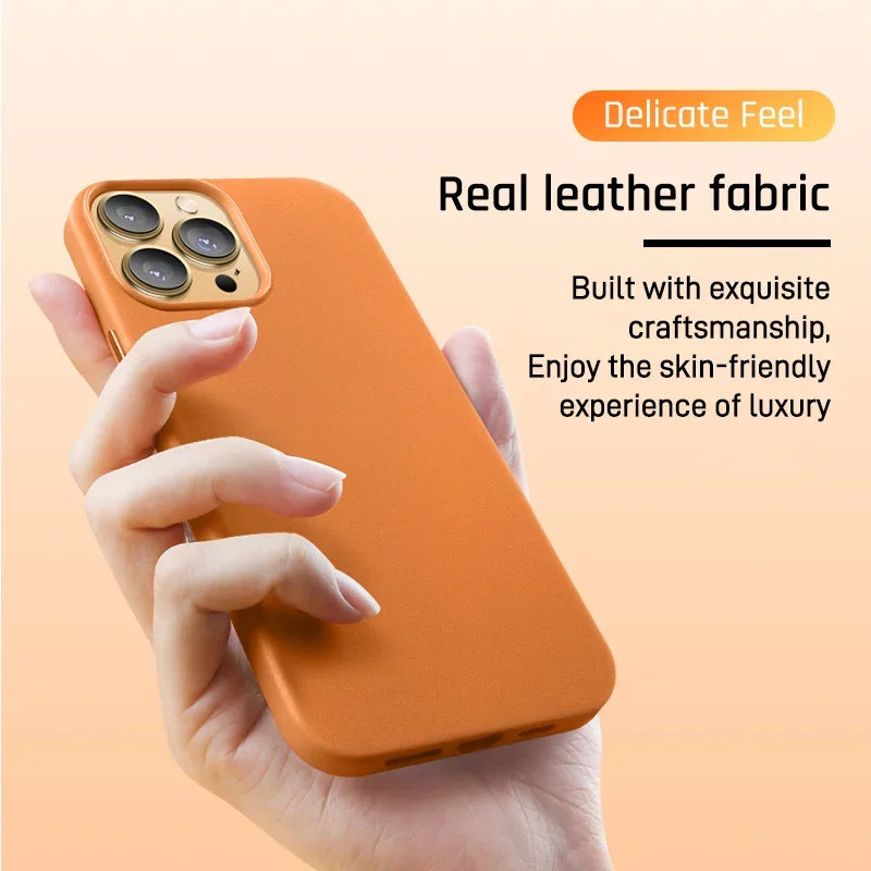 Original Leather Wireless Charging Animation Cases for iPhone 16 15 14 13 Pro Max Magsafe Phone Case Magnetic Cover Accessories - Shoppiline
