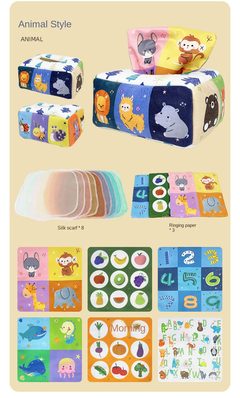 Baby Montessori Spielzeug, Zauber-Tüchertuchbox, pädagogisches Lernspielzeug Sinnesspielzeug für Kinder Fingerübung Busy Board Baby Spiel