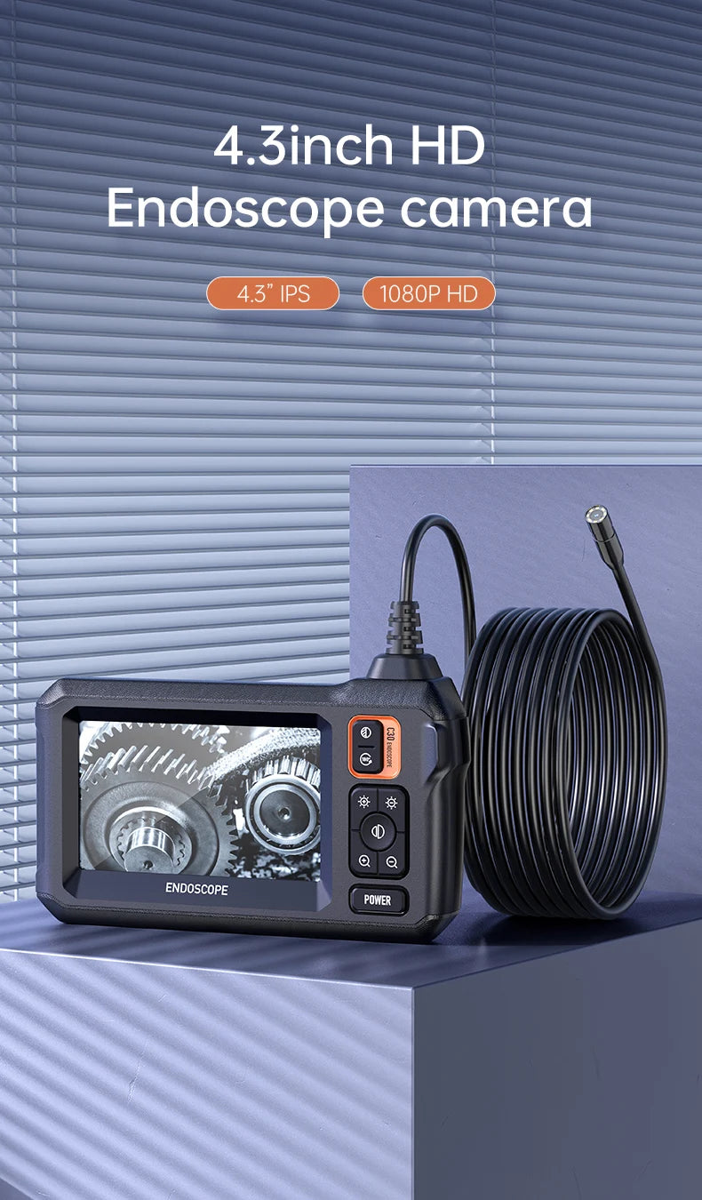 Industrial Endoscope Camera 8mm HD1080P 4.3inch IPS Screen 1080P Pipe Inspection Camera for Car Repair IP67 Waterproof 8 LEDS - Shoppiline