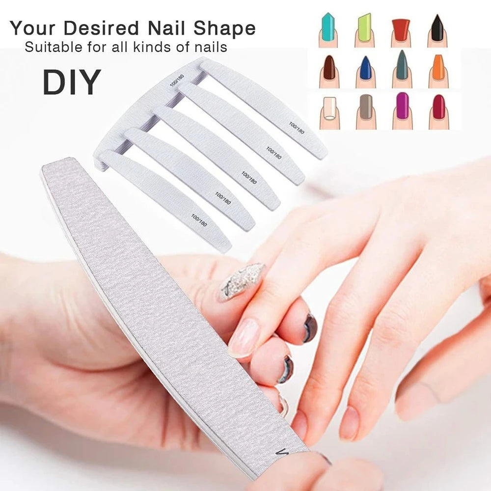 10Pcs/Lot 80/100/150/180/240 Grit Limas Trimmer Lime Nail Art Ongle Manicure Tool Nail File Buffer Double Side Nail Files Buffer
