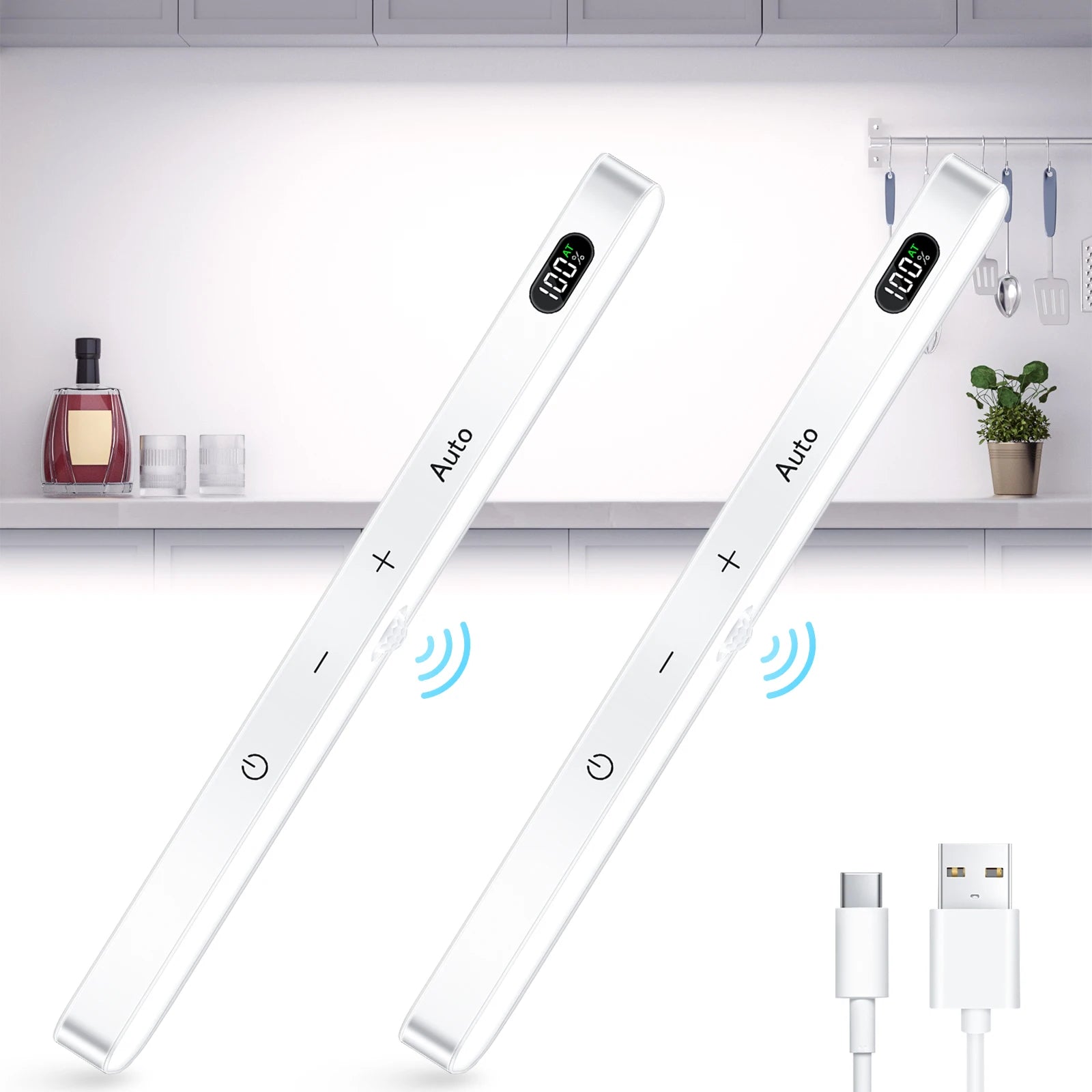 WILLED Under Cabinet Lights Rechargeable Battery Display 60 LED Touch Light Bar Motion Sensor Light Closet Light Night Lights - Shoppiline