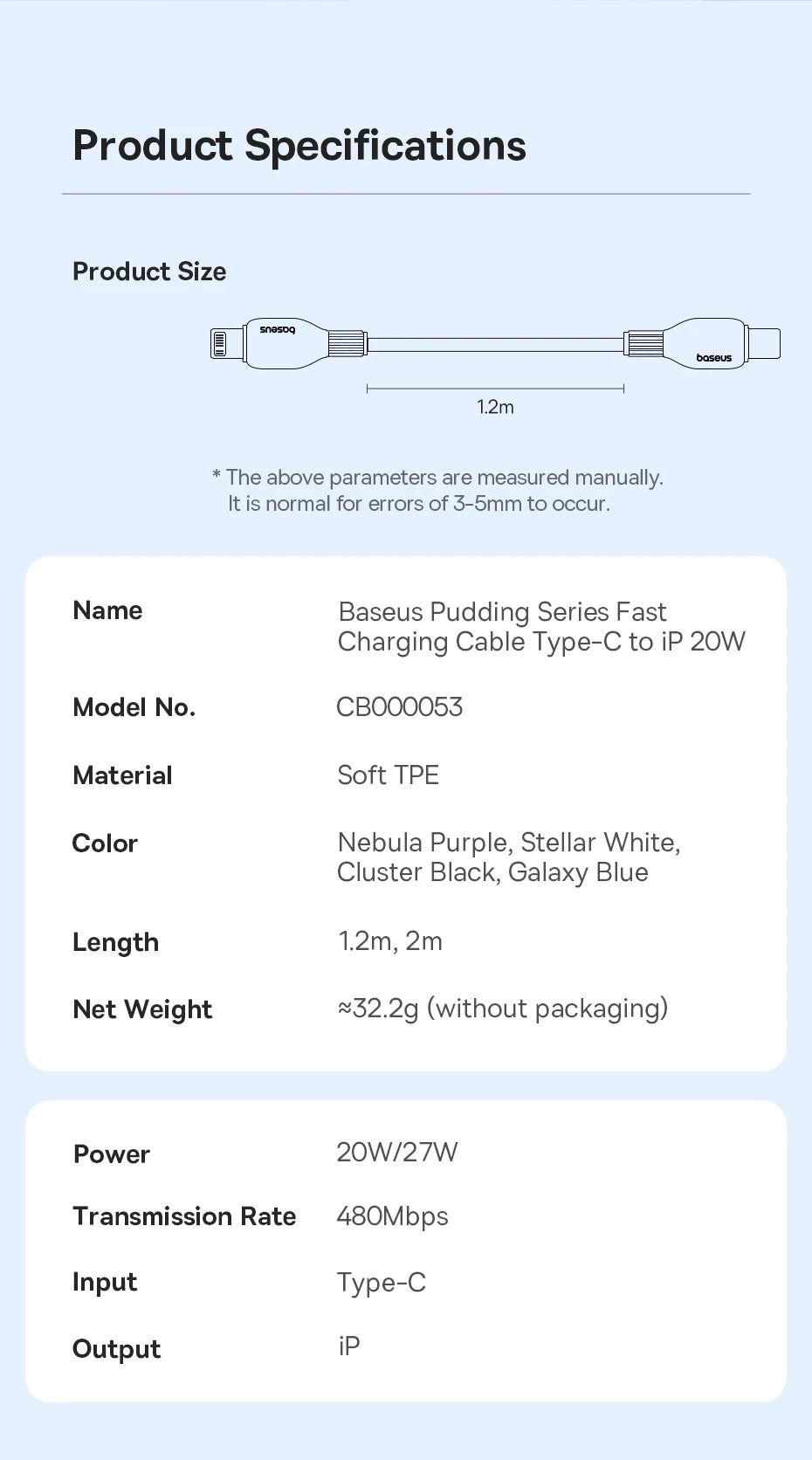 Baseus TPE 20W USB C Cable For IPhone 14 13 12 11 Pro Max XS Fast Charging Cable Type C To Lighting Date Wire For iPad Macbook