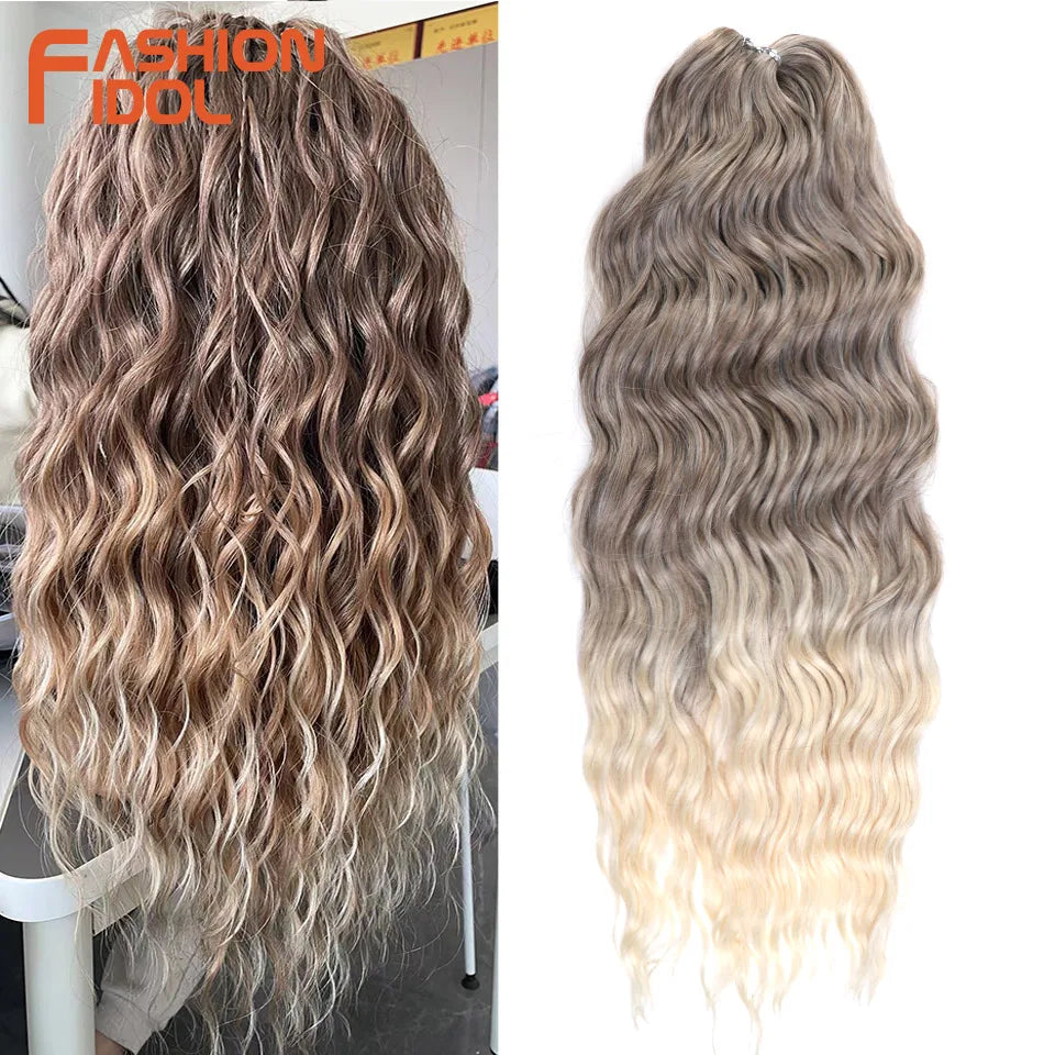 Anna Hair Extensions synthétiques de tresses Loose Deep Wave 24 pouces, cheveux tressés ondulés, cheveux bouclés torsadés au crochet Ombré Blond