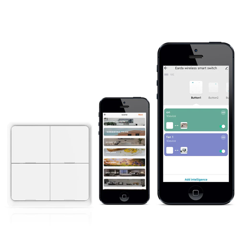 MOES 4 Gang Tuya ZigBee Wireless Scene Switch - 12 Customizable Automation Scenarios, Battery-Powered Push Button Controller for