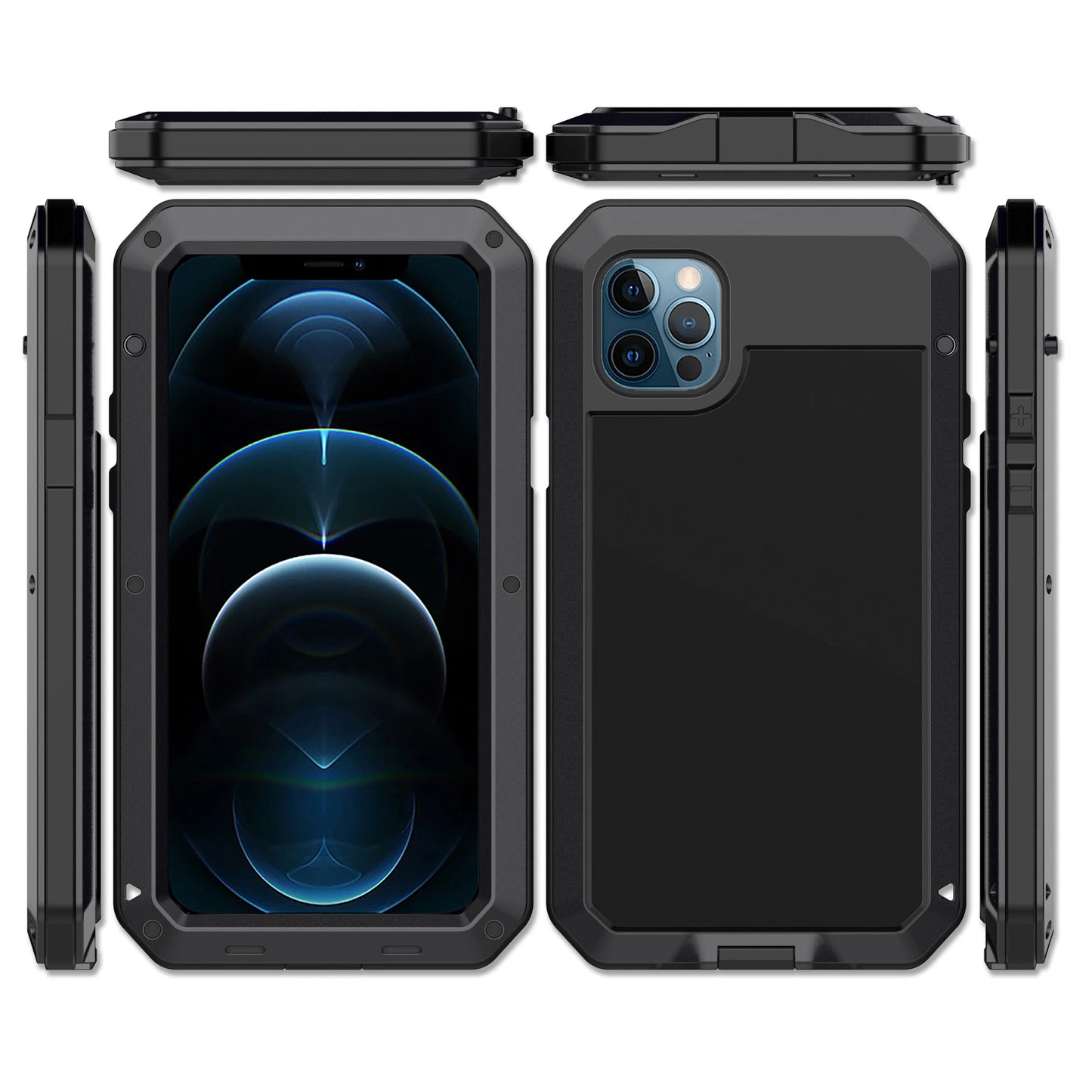 Heavy Duty Protection Armor Metal Aluminum Case for iPhone 16 15 14 13 12 mini 11 Pro 7 8 Plus XS Max XR SE 16e Shockproof Cover - Shoppiline