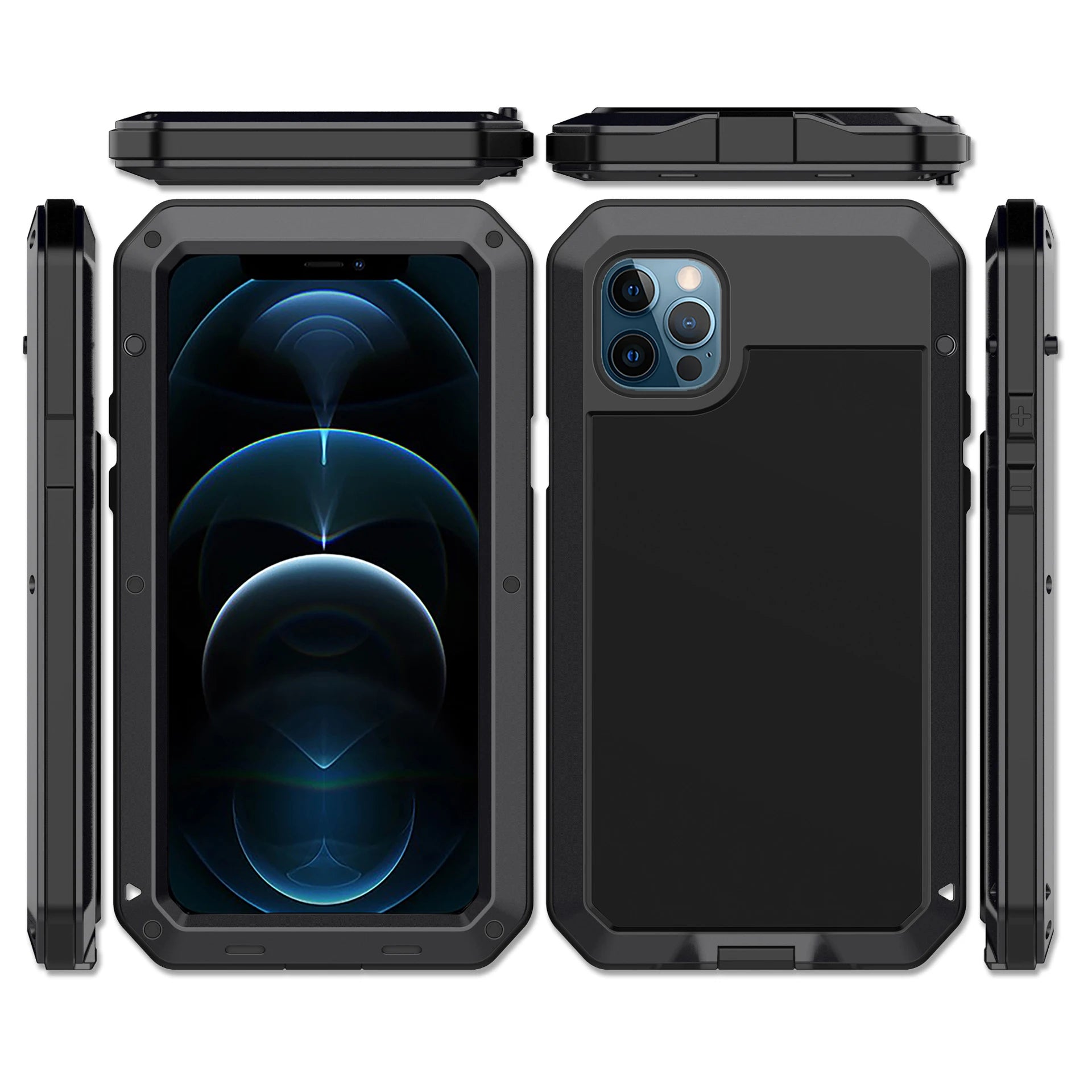 Heavy Duty Protection Armor Metal Aluminum Case for iPhone 16 15 14 13 12 mini 11 Pro 7 8 Plus XS Max XR SE 16e Shockproof Cover - Shoppiline