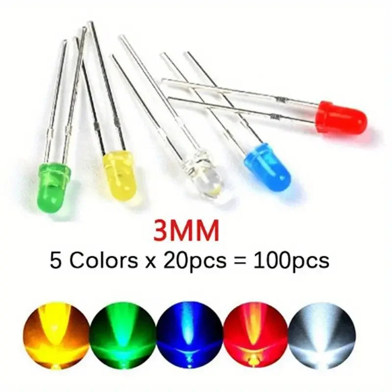 100/200Pcs 3mm 5mm LED Light Emitting Diodes Assortment Kit Round Diffused Led Circuit Component Assorted Set for Arduino