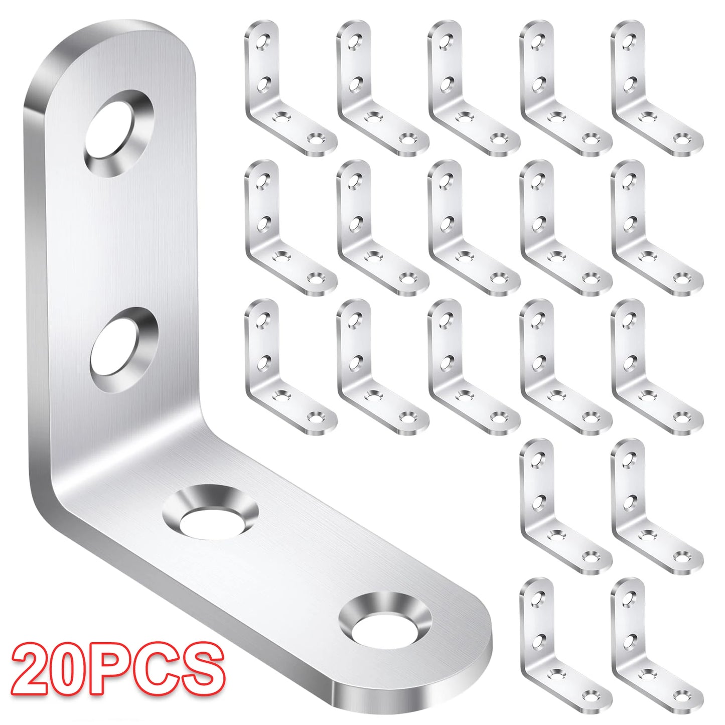 20PCS L Brackets Stainless Steel Corner Braces with Screws, 90° Right Angle Shelf Supports for Wood Furniture Accessories, Table
